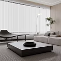 Modern Living Dining Room Interior With Sofa Coffee Table Vertical Blinds And Potted Plant