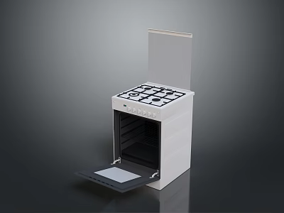 White Freestanding Gas Stove And Oven With Open Door Kitchen Cooking Appliance 3d model
