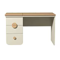 Modern Home Office Desk With Light Wood Top Beige Drawers And Round Wooden Knobs