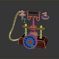 Vintage Computer Modem With Rotary Dial Wooden Base And Classic Gold Accents