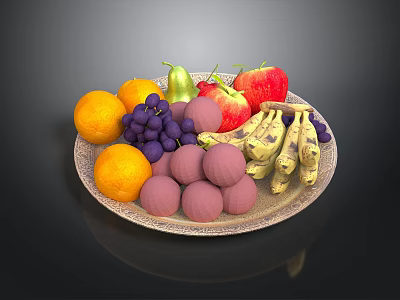Colorful Fruit Platter With Oranges Grapes Apples Bananas And Pears 3d model