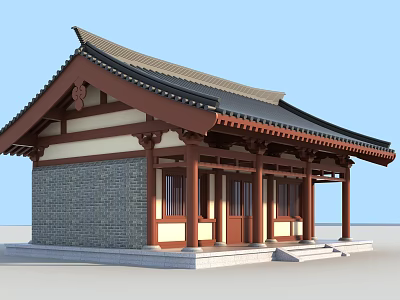 Traditional Chinese Ancient Building With Eaves Roof Stone Brick Wall And Wooden Structure 3d model