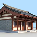 Traditional Chinese Ancient Building With Eaves Roof Stone Brick Wall And Wooden Structure