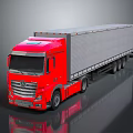 Red Semi Truck With Large Cargo Trailer And Shiny Exterior Design
