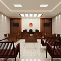 Modern Courtroom Interior With Judge's Bench Audience Chairs Wooden Furniture And National Emblem