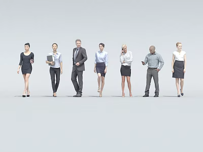 Group of Business Professionals Standing in Formal Attire Against Gray Background 3d model
