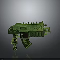 Green Spiked Futuristic Weapon With Carved Mechanical Texture And Grip Design