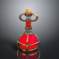 Decorative Glass Bottle With Golden Metal Frame Red Spherical Body And Cork Stopper