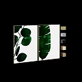 Two Piece Green Leaf Botanical Prints With Golden Frame And Multiple Color Options
