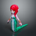 3D Fantasy Character With Red Hair Elf Ears Pink Tattoos And Green Scaled Snake Tail