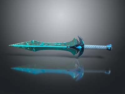 Crystal Blue Sword With White Hilt And Decorative Blue Accents 3d model