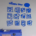Blue Wall Decor With Happy Day Text And Cartoon Faces Speech Bubble 3d model
