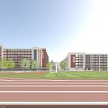 Modern School Campus Building With Symmetric Design Large Windows And Central Courtyard