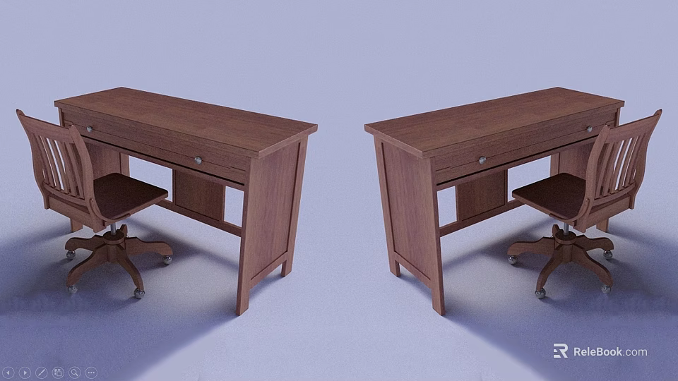 Wooden Desk and Chair Set With Simple Design Drawer and Swivel Chair 3d model 