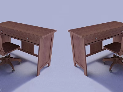 Wooden Desk and Chair Set With Simple Design Drawer and Swivel Chair 3d model