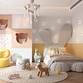 Kids Bedroom With Bear Head Decals Star Stickers Cloud Shaped Bed Yellow Chair And Toys