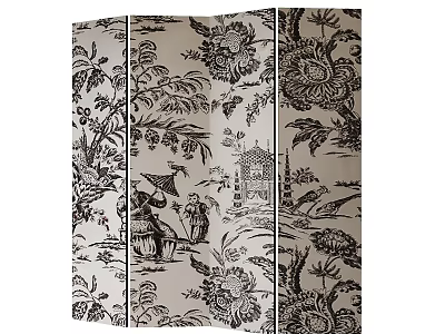Traditional Chinese Screen With Hand Painted Floral And Figure Designs 3d model