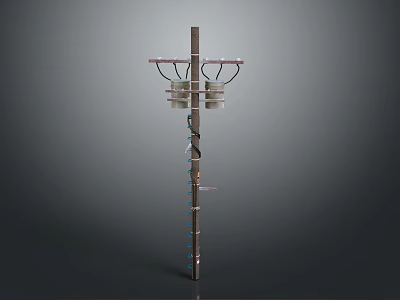 Industrial Equipment Structure Featuring Metal Pole Circular Rings And Spiral Elements 3d model
