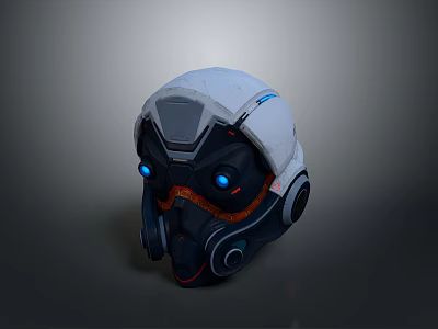 Futuristic Combat Weapon Helmet With White Black Design And Blue Orange Lights 3d model