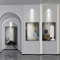 Modern Art Gallery Interior With Archway Wall Paintings And Ceiling Lights 3d model