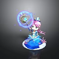 Cartoon Princess Figure With Magic Staff Blue Gem Crown Water Ripple Base And Coral Decorations
