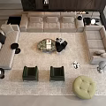 Modern Living Room Sofa Coffee Table Set With Cream Upholstery Green Accent Chairs And Area Rug