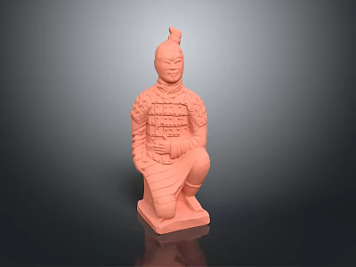 Pink Terracotta Warrior Sculpture Carved In Kneeling Posture With Detailed Armor 3d model