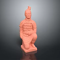Pink Terracotta Warrior Sculpture Carved In Kneeling Posture With Detailed Armor