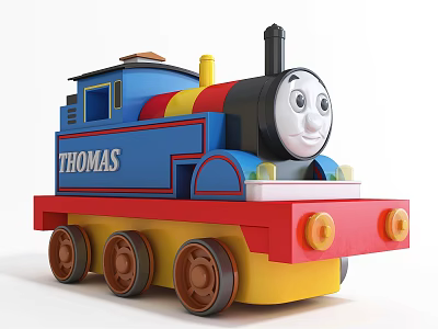 Colorful Electric Toy Thomas Train with Blue Red Yellow Cartoon Face for Kids Play 3d model