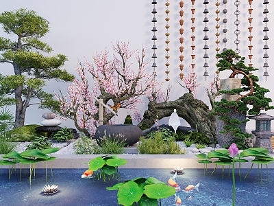 Chinese courtyard landscape sketch welcome pine waterscape plum blossom rockery 3d model