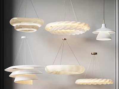 Modern Pendant Lights with Various Contemporary Designs Circular Layered Petal Shaped in Minimalist Interior 3d model