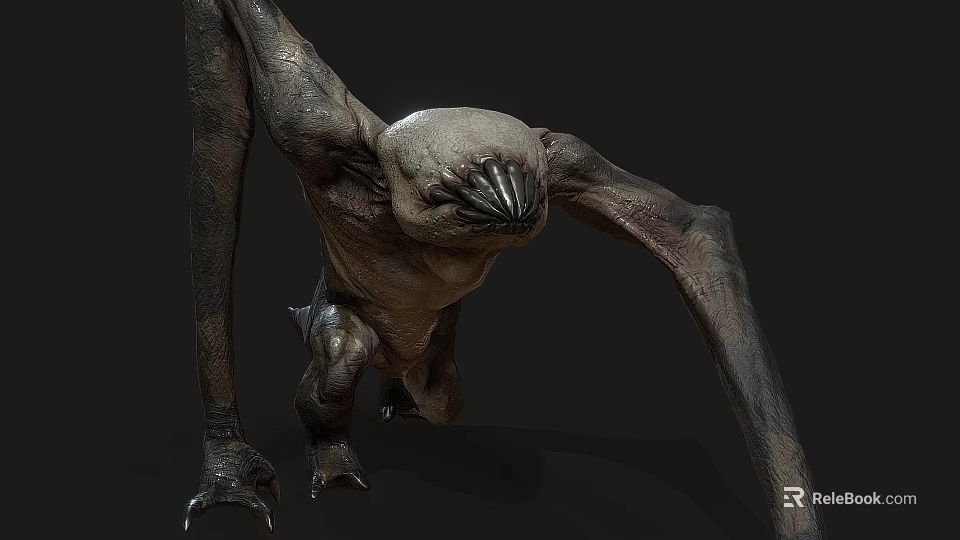 Fantasy Horror Creature Character With Large Wings Sharp Claws And Pointed Fangs In Crawling Posture 3d model 