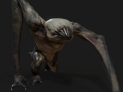 Fantasy Horror Creature Character With Large Wings Sharp Claws And Pointed Fangs In Crawling Posture 3d model