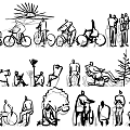 Black and White Simple Line Art People Silhouettes With Various Poses And Activities