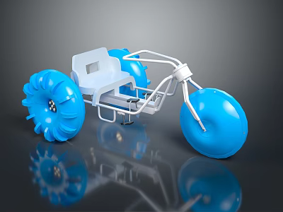 Stylish Blue Wheeled Tricycle Model Featuring White Frame And Comfortable Seat 3d model