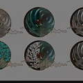 Elegant Circular Wall Decor with Copper Frames Wave Patterns and Various Colors Design 3d model