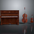 Classical Wooden Musical Instruments Including Piano Double Bass And Violin