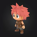 Cute 3D Cartoon Character With Pink Spiky Hair Big Eyes And Brown Outfit