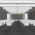 Cultural Center Spacious Meeting Room With Neatly Arranged White Chairs Large Windows And Wooden Walls