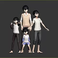 Four 3D Characters In Various Sizes With Simple Clothing And Standing Poses On Gray Background