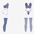 Women's Purple Floral Bikini Set With Gray Stockings And Lace Trim