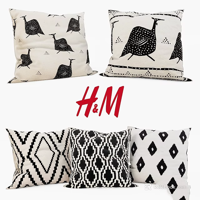 H&M Black And White Pillows With Geometric And Animal Patterns 3d model 