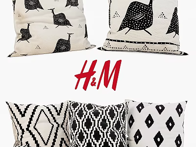 H&M Black And White Pillows With Geometric And Animal Patterns 3d model