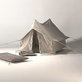 Beige Canvas Camping Tent with Pyramid Top and Outdoor Mattresses