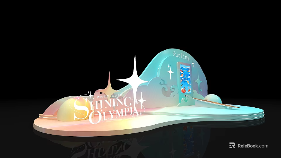 Shining Olympia Soft Land Scene With Shining Star Cloud And Rainbow Platform 3d model 