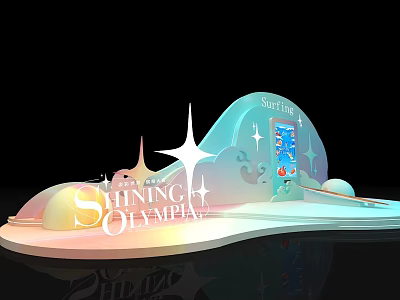 Shining Olympia Soft Land Scene With Shining Star Cloud And Rainbow Platform 3d model