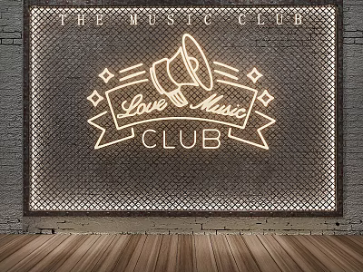 Neon Light Fixture Combination for Music Club with Megaphone Design and Brick Wall Background 3d model