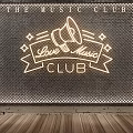 Neon Light Fixture Combination for Music Club with Megaphone Design and Brick Wall Background