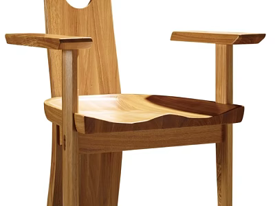Wooden Dining Chair With Armrests And Natural Solid Wood Grain Design 3d model