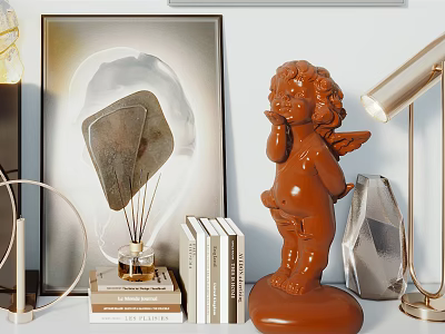 Decorative Ornament Collection With Cherub Statue Stacked Books Glass Diffuser Artistic Frame And Geometric Decor 3d model